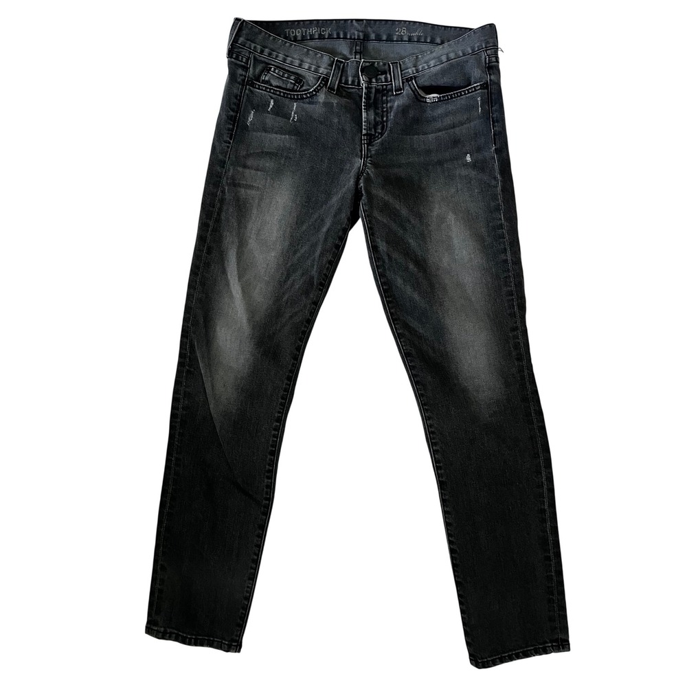 J Crew Toothpick Jeans Size 28 Black‎ Wash Distressed Denim